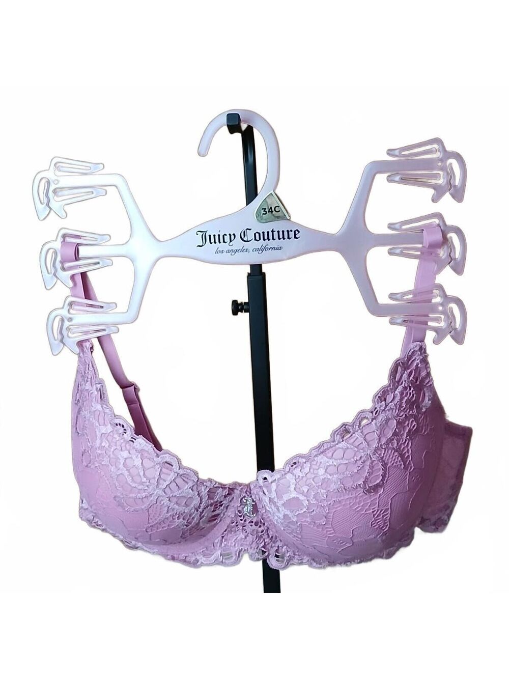 Juicy Couture Pink Lace Rhinestone Extreme Push-Up JC Charm Bra 34C JC2041 NWOT